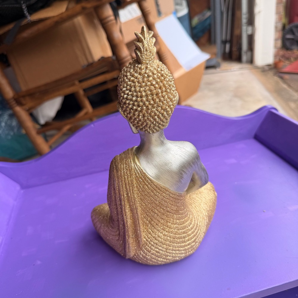 Silver and Gold Glitter Meditating Buddha Statue Seated Lotus Zen Home Decor - Picture 3 of 6
